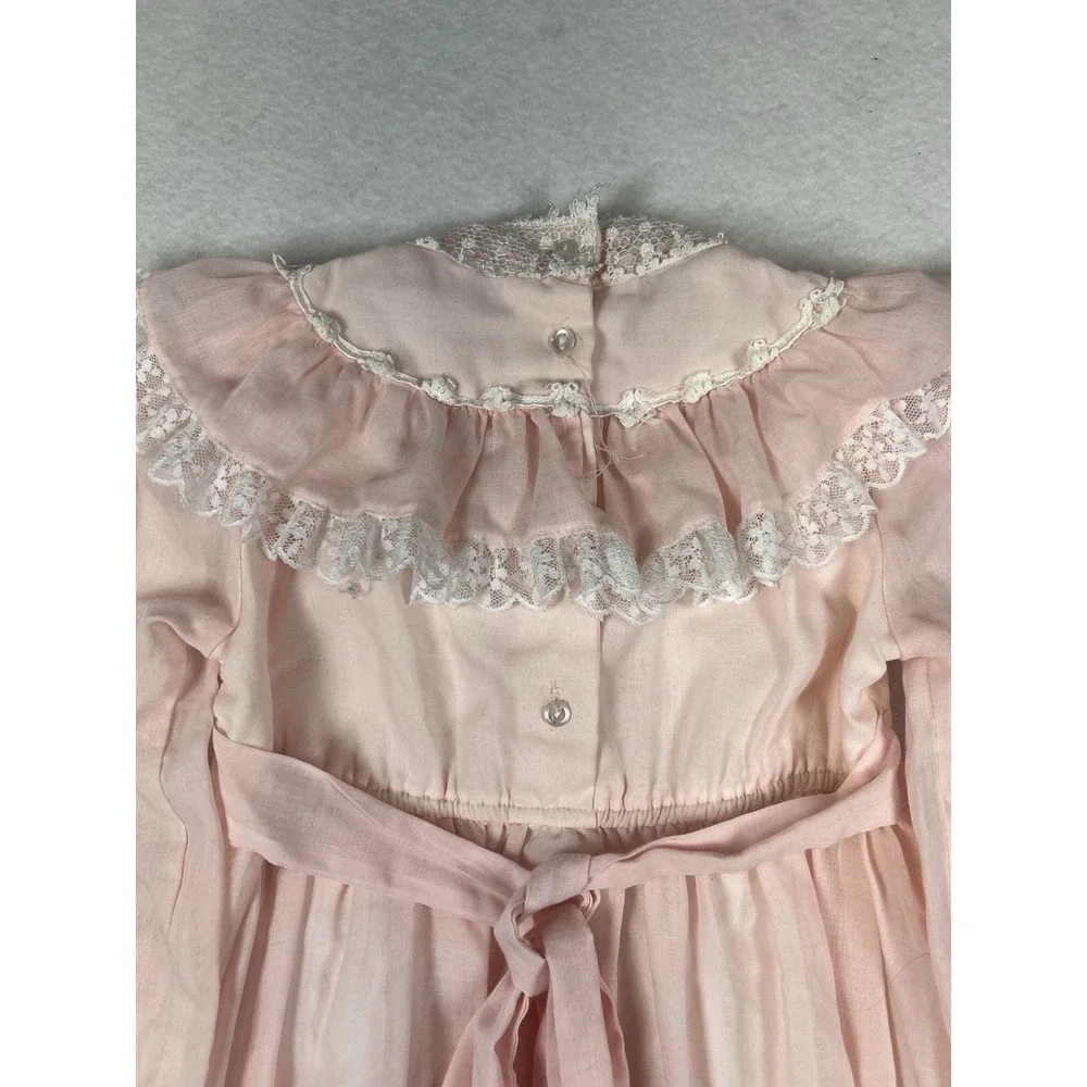 VTG 70's/ 80's Jeunes Filles GUNNE SAX Pink Lace Trim Dress Girls Size 5 - Picture 7 of 16
